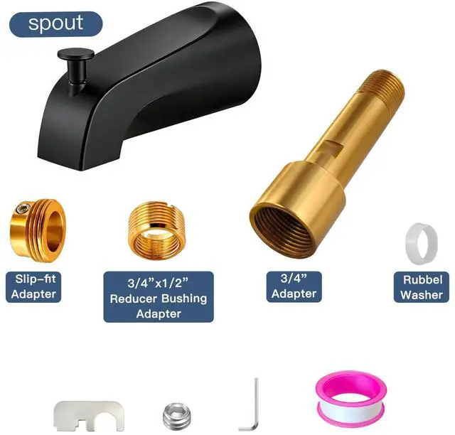 Alt view image 4 of 7 - Matte Black Bathtub Spout with Diverter, All Metal, Brass, 5.3 Inch Tub Spout, Fits 1/2" Copper Slip-On and 1/2" or 3/4" IPS Threaded Pipes, Leak-Free, Pull-Up Diverter