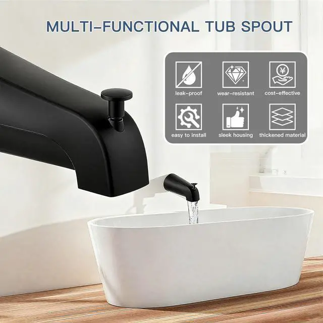 Alt view image 6 of 7 - Matte Black Bathtub Spout with Diverter, All Metal, Brass, 5.3 Inch Tub Spout, Fits 1/2" Copper Slip-On and 1/2" or 3/4" IPS Threaded Pipes, Leak-Free, Pull-Up Diverter