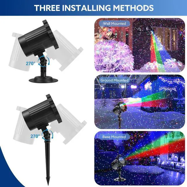 Alt view image 3 of 7 - Outdoor RGB Laser Projector Lights 3 Color Starry Sky Firefly Effect | IP65 Moving Projection Light with Remote for Christmas Halloween Parties, Garden, Yard, New Year Holiday Landscape Decor