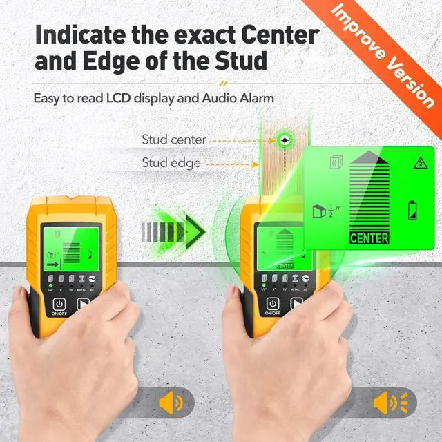 Alt view image 3 of 7 - Stud Finder Wall Scanner Detector with Wood Metal AC Wire Detection | 5 in 1 Beam Finder with LCD Display, Edge and Center Detection for Wood, Metal, Live AC Wire, Drywall, Framing, Pipe & Joists