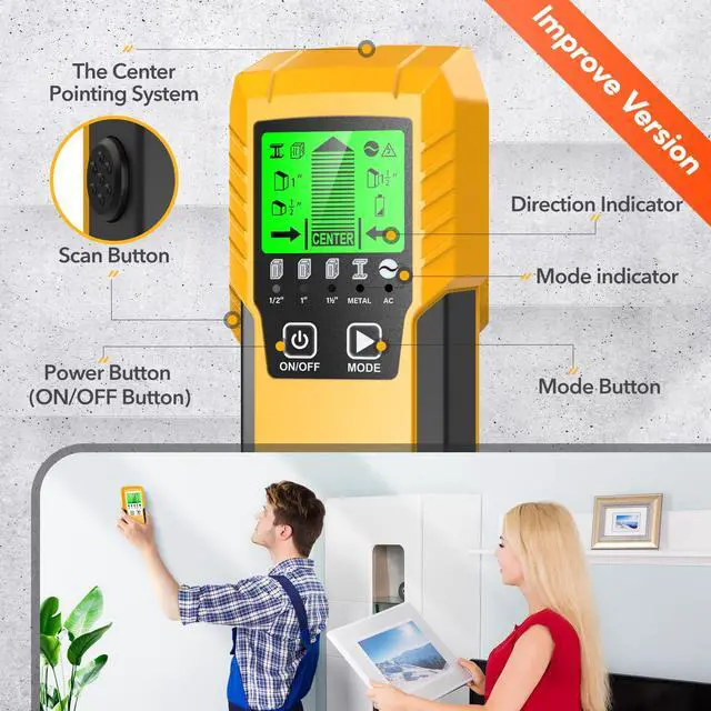Alt view image 7 of 7 - Stud Finder Wall Scanner Detector with Wood Metal AC Wire Detection | 5 in 1 Beam Finder with LCD Display, Edge and Center Detection for Wood, Metal, Live AC Wire, Drywall, Framing, Pipe & Joists