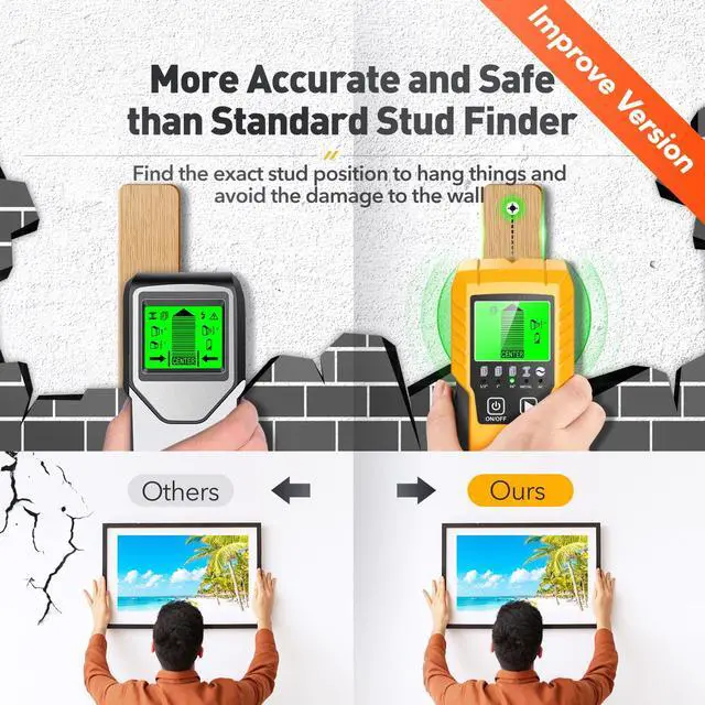 Alt view image 5 of 7 - Stud Finder Wall Scanner Detector with Wood Metal AC Wire Detection | 5 in 1 Beam Finder with LCD Display, Edge and Center Detection for Wood, Metal, Live AC Wire, Drywall, Framing, Pipe & Joists