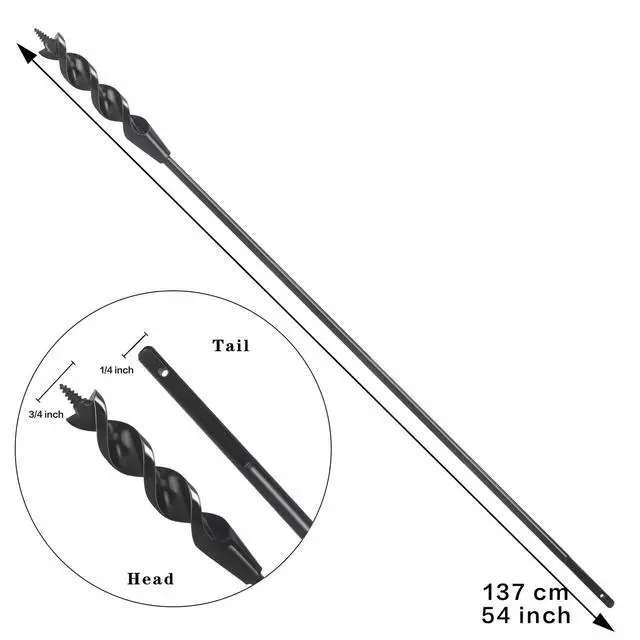 Alt view image 2 of 7 - Flexible Drill Bit for Wire Pulling,3/4 x 54 in. Flex Auger Drill Bit | Guide Ball Kit Included; Black Steel Shaft, Auger Head, Fish-Eye Hole & 3-Flat Shank for Pulling Wires in Walls and Studs