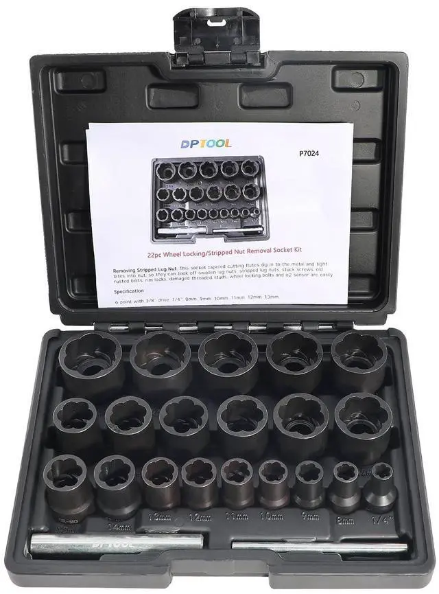 Main image of 22 Piece Bolt Nut Extractor Set 1/2" 3/8" Dr Lug Nut Extractor Set | Impact Lug Nut Remover Socket Tool, Wheel Lock Removal Kit for Extracting Damaged, Stripped Frozen Nut Screw Twist Socket Set