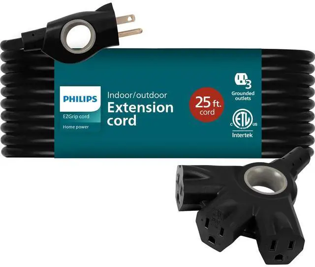Main image of EZGrip Outdoor Extension Cord with Multiple Outlets, Grounded 3 Prong Cord, Long Extension Cord Indoor with Multiple Outlets, Heavy Duty Extension Cord, 25 Ft, 16 AWG, Black, SPC3253ZB/37-T1