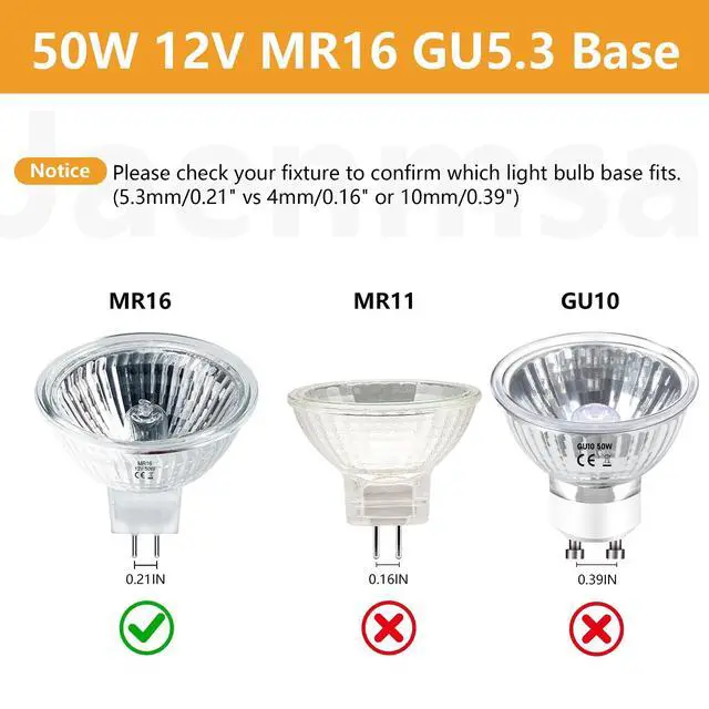 Alt view image 7 of 7 - MR16 Halogen Bulbs 50w 12V GU5.3, MR16 Halogen Light Bulbs 2 Pin, 12 Pack Dimmable Indoor Flood 50w Mr16 Small Light Bulb for Landscape/Track Light Bulbs 2700K Warm White