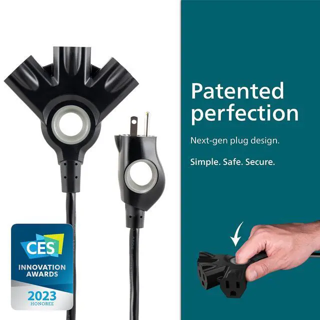 Alt view image 2 of 7 - EZGrip Outdoor Extension Cord with Multiple Outlets, Grounded 3 Prong Cord, Long Extension Cord Indoor with Multiple Outlets, Heavy Duty Extension Cord, 25 Ft, 16 AWG, Black, SPC3253ZB/37-T1
