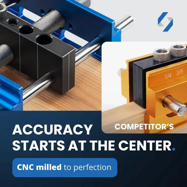 Alt view image 4 of 7 - Self Centering Dowel Jig with Elongated Jaws & Extra Wide Clamp up to 6.7" - Precision Woodworking Made Effortless - Lasting Craftsmanship - Aluminum Alloy Drill with Guide & 6pcs Drill Bushings