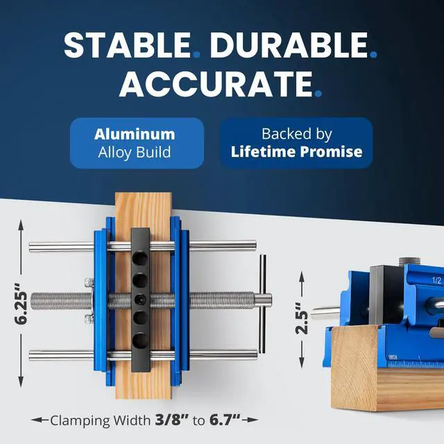 Alt view image 5 of 7 - Self Centering Dowel Jig with Elongated Jaws & Extra Wide Clamp up to 6.7" - Precision Woodworking Made Effortless - Lasting Craftsmanship - Aluminum Alloy Drill with Guide & 6pcs Drill Bushings