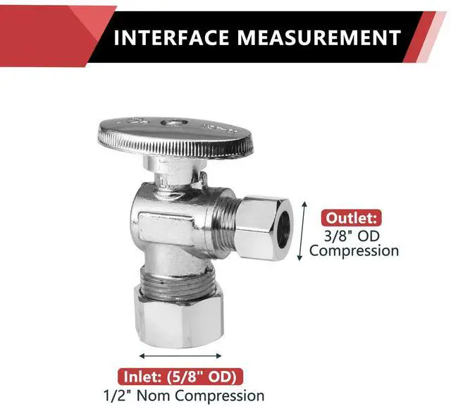 Alt view image 2 of 6 - 10PCS Angle Stop Valve 1/2" Nominal (5/8" OD) Compression x 3/8" OD | 1/4 Turn Water Shutoff Valve,Chrome Plated Brass,UPC Certified-VALVE119(10)