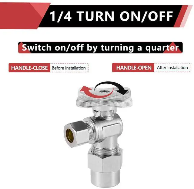 Alt view image 3 of 6 - 10PCS Angle Stop Valve 1/2" Nominal (5/8" OD) Compression x 3/8" OD | 1/4 Turn Water Shutoff Valve,Chrome Plated Brass,UPC Certified-VALVE119(10)