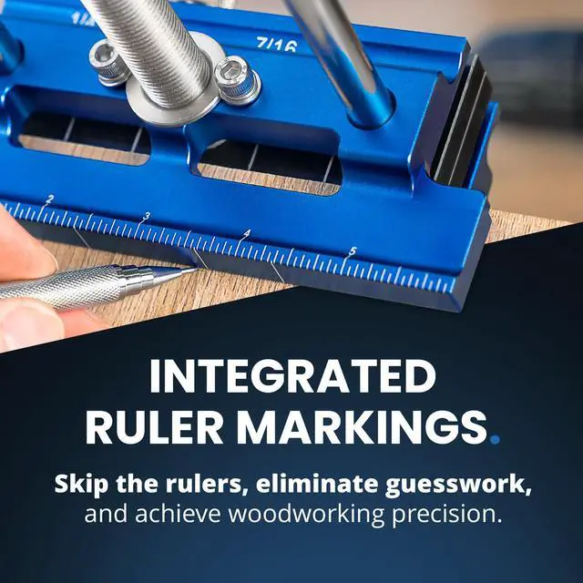 Alt view image 6 of 7 - Self Centering Dowel Jig with Elongated Jaws & Extra Wide Clamp up to 6.7" - Precision Woodworking Made Effortless - Lasting Craftsmanship - Aluminum Alloy Drill with Guide & 6pcs Drill Bushings