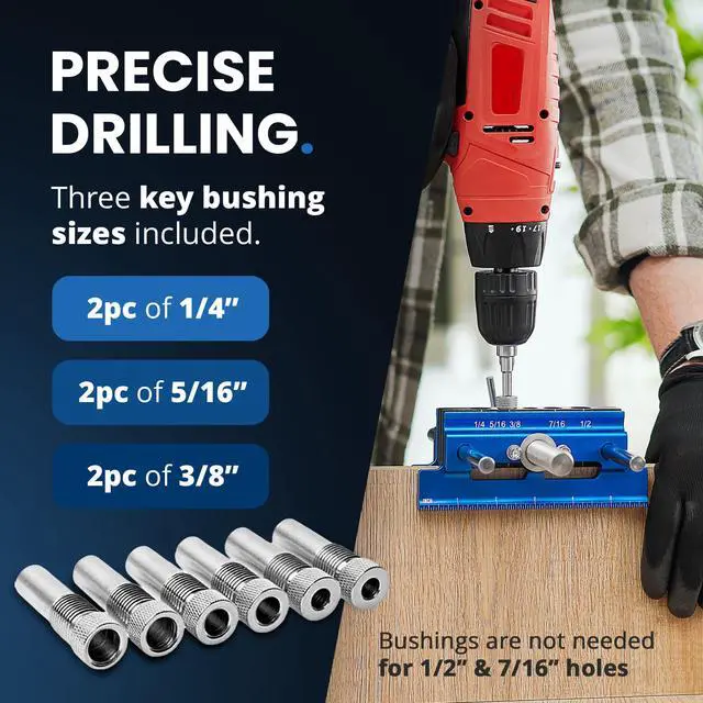Alt view image 7 of 7 - Self Centering Dowel Jig with Elongated Jaws & Extra Wide Clamp up to 6.7" - Precision Woodworking Made Effortless - Lasting Craftsmanship - Aluminum Alloy Drill with Guide & 6pcs Drill Bushings