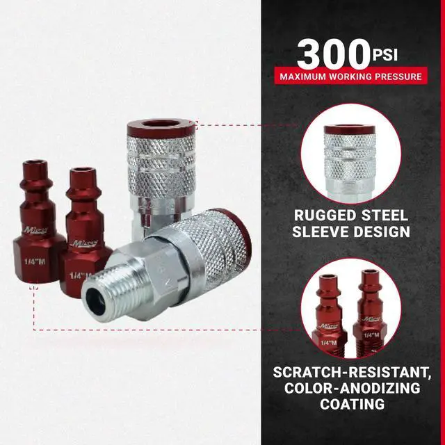 Alt view image 2 of 7 - S-314MKIT ColorFit Coupler & Plug Kit - (M-Style, Red) - 1/4" NPT, (14-Piece)