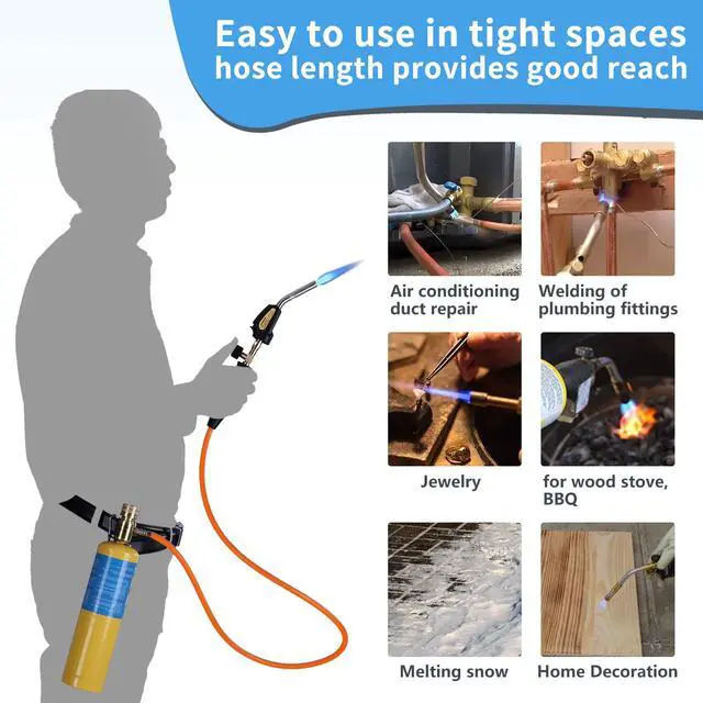 Alt view image 2 of 7 - Propane Torch Hose Kit, Mapp Gas Torch 3600 Soldering Welding Torch | 3.6ft Hose, Push-Button Ignition, Dual Valve Control, Ergonomic Grip, Complete Kit, Professional Grade