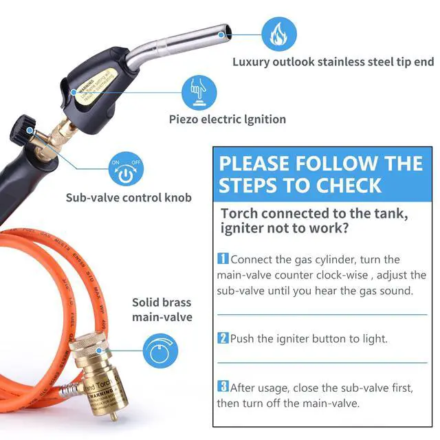 Alt view image 5 of 7 - Propane Torch Hose Kit, Mapp Gas Torch 3600 Soldering Welding Torch | 3.6ft Hose, Push-Button Ignition, Dual Valve Control, Ergonomic Grip, Complete Kit, Professional Grade