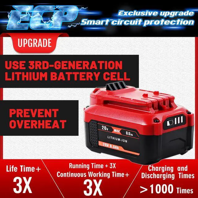 Alt view image 3 of 7 - Upgrade 2Pack 20V 6.0Ah Replacement Battery for Craftsman 20V Battery V20 Lithium ion for CMCB205 CMCB204 CMCB206 CMCB202 CMCB201 20V Cordless Power Tools Craftsman 20V Battery