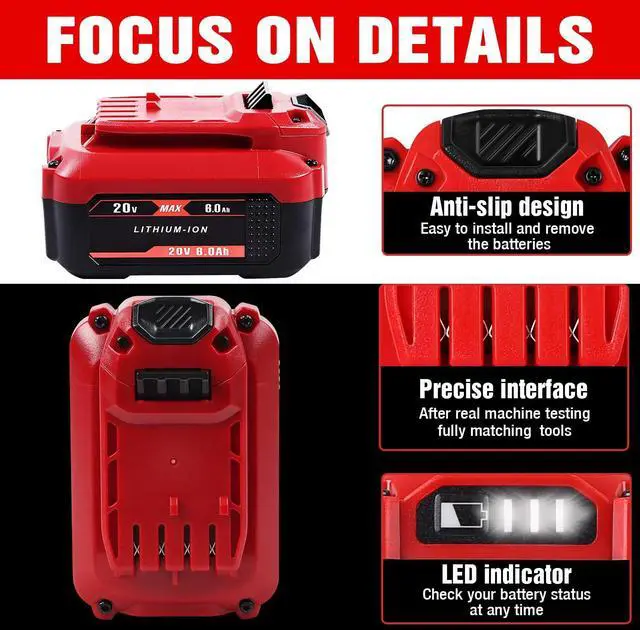 Alt view image 4 of 7 - Upgrade 2Pack 20V 6.0Ah Replacement Battery for Craftsman 20V Battery V20 Lithium ion for CMCB205 CMCB204 CMCB206 CMCB202 CMCB201 20V Cordless Power Tools Craftsman 20V Battery
