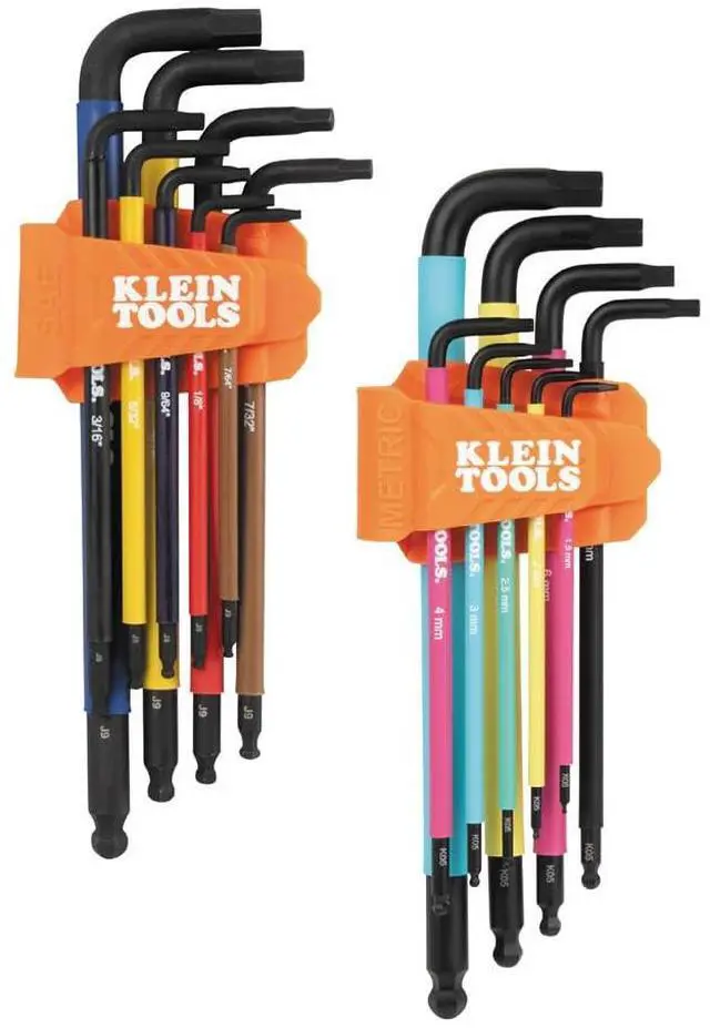 Main image of BLS18 Hex Key Wrench Set, Color Coded, SAE and Metric, Heat-Treated, L-Style, Long Arm and Ball End, 1/16-Inch to 3/8-Inch and 1.5 mm to 10 mm, 18-Piece