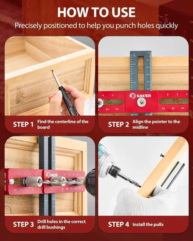 Alt view image 6 of 7 - Cabinet Hardware Jig, Cabinet Handle Doweling Template Tool | Cabinet Handle Jig for Knobs and Pull, Adjustable Self Centering Punch Locator Precise Woodworking Drill Guide