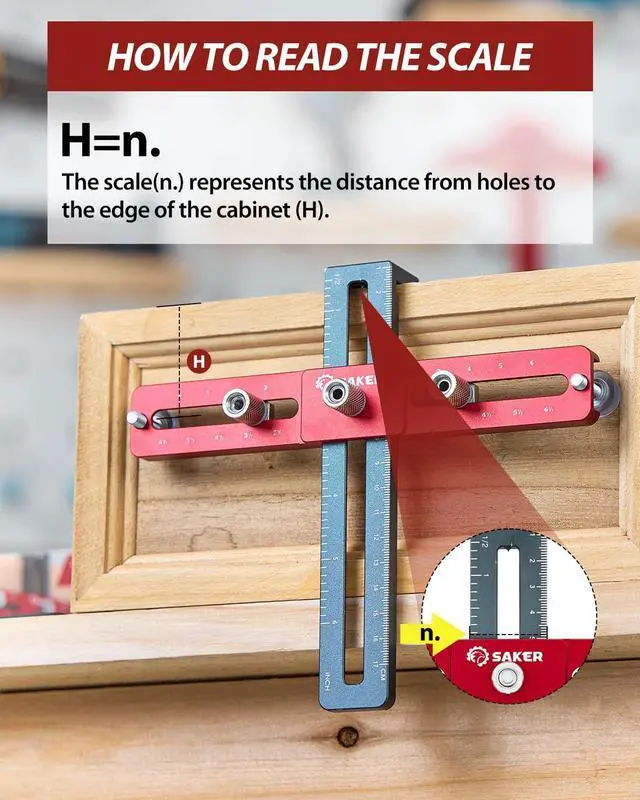 Alt view image 7 of 7 - Cabinet Hardware Jig, Cabinet Handle Doweling Template Tool | Cabinet Handle Jig for Knobs and Pull, Adjustable Self Centering Punch Locator Precise Woodworking Drill Guide