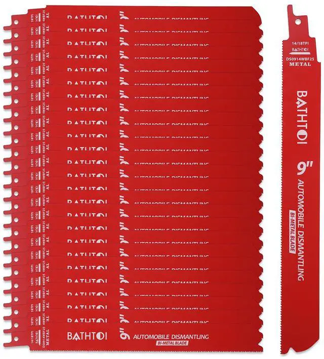 Main image of 25 Pack 9 Inch 14/18 Tpi Reciprocating Saw Blades for Metal Cutting | for Automobile Dismantling, Bi-Metal Sawzall Blades, Dual Tooth Design, with 8% Cobalt, Longer Life & Faster Cutting Speed