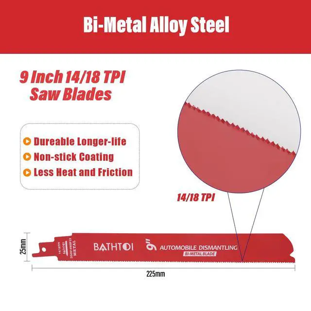 Alt view image 3 of 7 - 25 Pack 9 Inch 14/18 Tpi Reciprocating Saw Blades for Metal Cutting | for Automobile Dismantling, Bi-Metal Sawzall Blades, Dual Tooth Design, with 8% Cobalt, Longer Life & Faster Cutting Speed