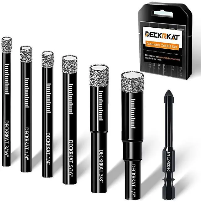 Main image of 7-Piece Dry Diamond Drill Bits & Carbide Tile Drill Bit Set for Tile,Ceramic,Marble,Porcelain,Glass & Granite- 3/16", 1/4" (x2), 5/16", 3/8", 1/2" + 1/4" Masonry Bit