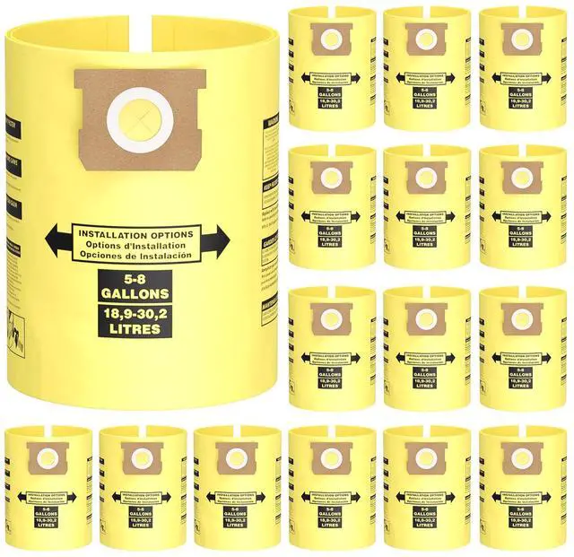 Main image of 15 PCS 5-8 Gallon Wet Dry Vacuum Filter Bags Replacement for Shop Vac Bags | Replace Part Type H #90671 9067100 9067133, Type E #90661 9066100 9066133, VF2004, VHBS VDBSYellow