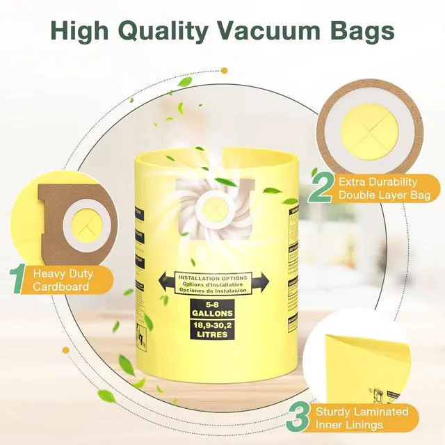 Alt view image 4 of 7 - 15 PCS 5-8 Gallon Wet Dry Vacuum Filter Bags Replacement for Shop Vac Bags | Replace Part Type H #90671 9067100 9067133, Type E #90661 9066100 9066133, VF2004, VHBS VDBSYellow
