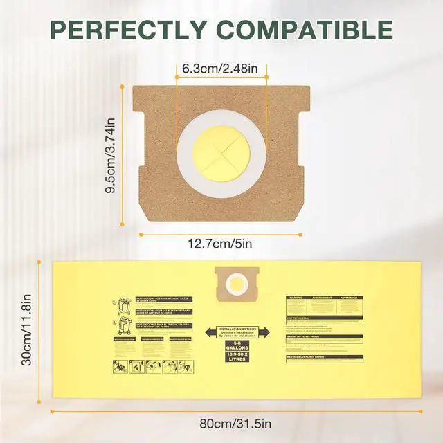 Alt view image 3 of 7 - 15 PCS 5-8 Gallon Wet Dry Vacuum Filter Bags Replacement for Shop Vac Bags | Replace Part Type H #90671 9067100 9067133, Type E #90661 9066100 9066133, VF2004, VHBS VDBSYellow