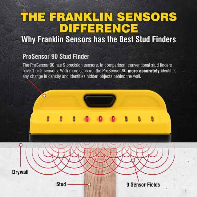 Alt view image 2 of 7 - ProSensor M90 Stud Finder, 9-Sensor Wall Scanner | Wood and Metal Stud Detector, Made in the USA