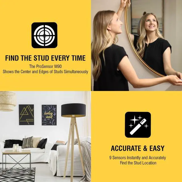 Alt view image 4 of 7 - ProSensor M90 Stud Finder, 9-Sensor Wall Scanner | Wood and Metal Stud Detector, Made in the USA
