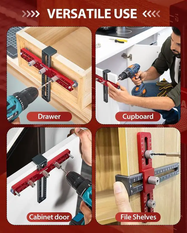 Alt view image 4 of 7 - Cabinet Hardware Jig, Cabinet Handle Doweling Template Tool | Cabinet Handle Jig for Knobs and Pull, Adjustable Self Centering Punch Locator Precise Woodworking Drill Guide