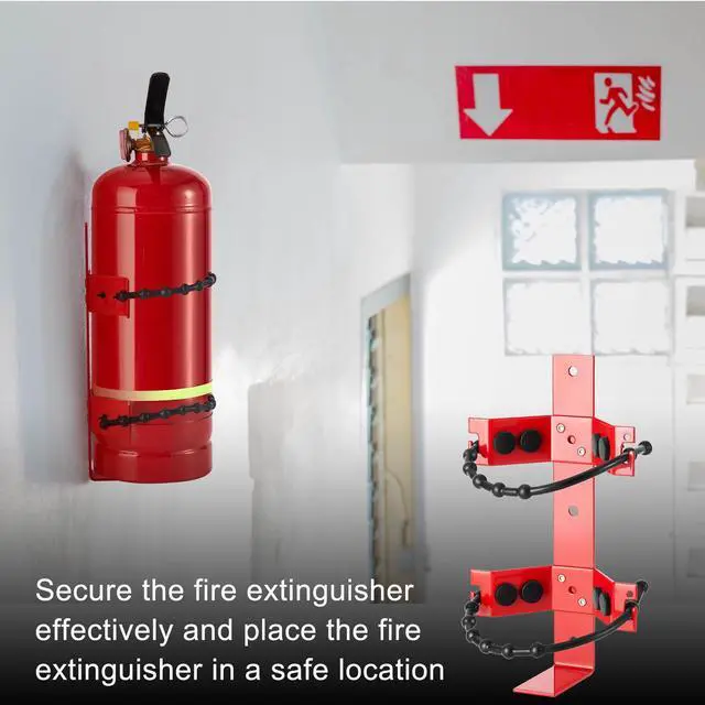 Alt view image 4 of 6 - 2 Pcs Fire Extinguisher Bracket, 2.5 Lb and 5 Lb, Red | Adjustable Wall Mount for Home Garage Truck Rv Boat, Heavy-duty Metal with Chain Strap, Rubber Cushions for Secure Storage