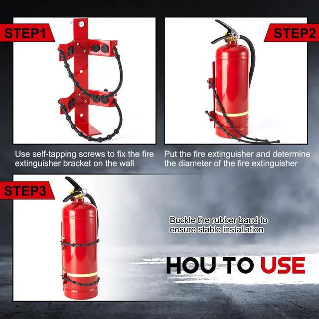 Alt view image 6 of 6 - 2 Pcs Fire Extinguisher Bracket, 2.5 Lb and 5 Lb, Red | Adjustable Wall Mount for Home Garage Truck Rv Boat, Heavy-duty Metal with Chain Strap, Rubber Cushions for Secure Storage