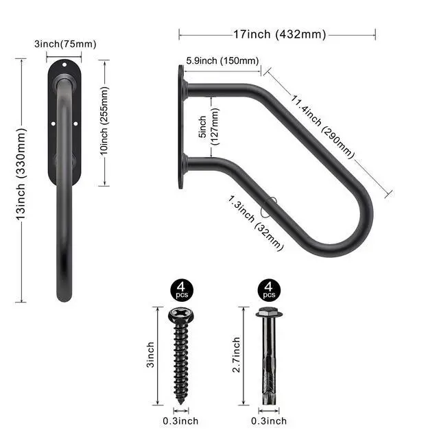 Alt view image 2 of 7 - Heavy Duty Wall Mount Handrails for Indoor Outdoor 1-2 Steps | 1 Pack U-Shaped Non-Slip Grab Bars, Double Full Weld Structure, Stable Safety Railings, Ideal for Porch, Garage, Garden Stair