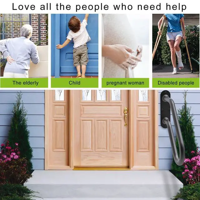 Alt view image 3 of 7 - Heavy Duty Wall Mount Handrails for Indoor Outdoor 1-2 Steps | 1 Pack U-Shaped Non-Slip Grab Bars, Double Full Weld Structure, Stable Safety Railings, Ideal for Porch, Garage, Garden Stair