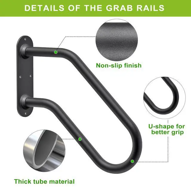 Alt view image 5 of 7 - Heavy Duty Wall Mount Handrails for Indoor Outdoor 1-2 Steps | 1 Pack U-Shaped Non-Slip Grab Bars, Double Full Weld Structure, Stable Safety Railings, Ideal for Porch, Garage, Garden Stair