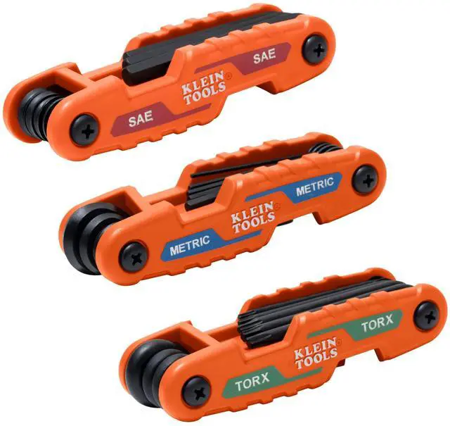 Main image of 70543 3-Piece Compact Folding Hex Key Set, Metric, SAE, Torx Sizes, 25 Keys, Industrial Strength Heat Treated Alloy Steel