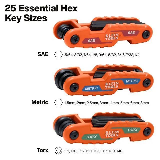 Alt view image 2 of 6 - 70543 3-Piece Compact Folding Hex Key Set, Metric, SAE, Torx Sizes, 25 Keys, Industrial Strength Heat Treated Alloy Steel