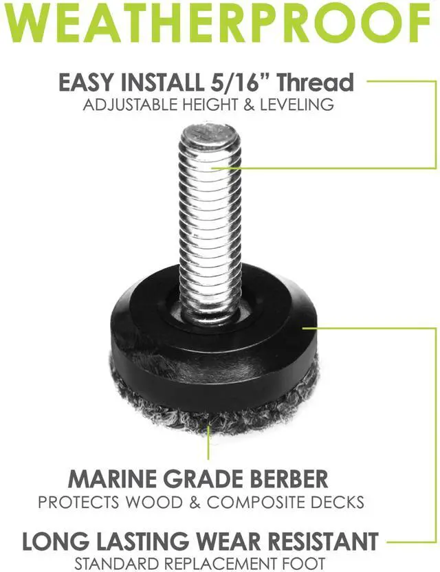 Alt view image 2 of 7 - Gorilla Outdoor Adjustable Furniture Levelers (8 Pack) Weatherproof Screw in Leg Glides for Chairs, Tables, and Outdoor Furniture Feet, 1-1/8 Inch Berber Glide, 5/16-18 BSW Thread
