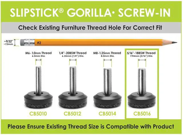 Alt view image 6 of 7 - Gorilla Outdoor Adjustable Furniture Levelers (8 Pack) Weatherproof Screw in Leg Glides for Chairs, Tables, and Outdoor Furniture Feet, 1-1/8 Inch Berber Glide, 5/16-18 BSW Thread