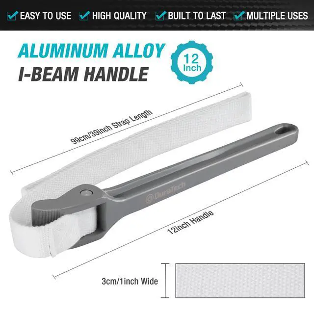 Alt view image 2 of 6 - Strap Wrench 12" Handle, Adjustable Nylon Strap Pipe Wrenches | Oil Filter Strap Opener Wrench