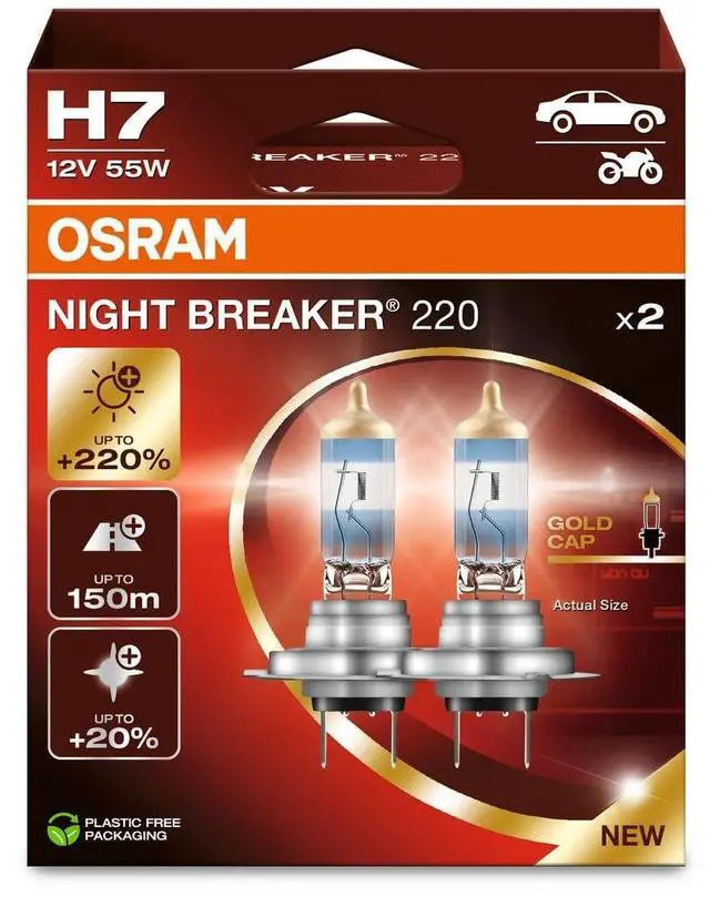 Main image of NIGHT BREAKER 220, H7, 220% Brighter Halogen Headlight Lamp, 64210NB220-2HB, Folding Box (2 Lamps)