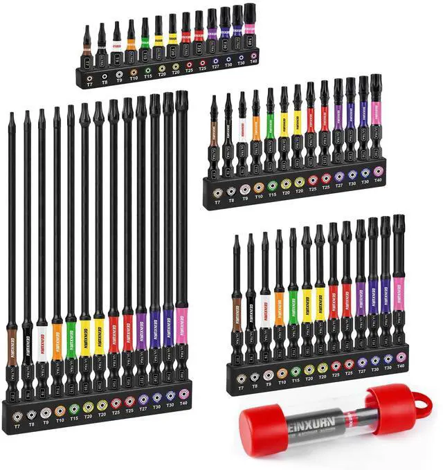 Main image of Impact Torx Screwdriver Bits Set, 52Pcs Magnetic(T7-T40) S2 Steel 1/2/3/6 Long Extension Multi Star Driver Bits and 1Pc Bit Holder with Color Coded Base