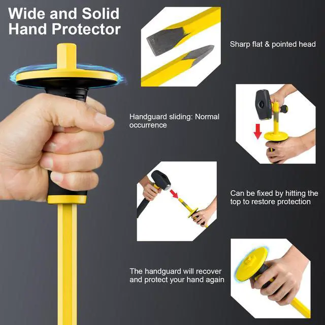 Alt view image 3 of 6 - 7PCS Geology Rock Pick Equipment Kit, Rock Hammer and Chisel Set | 3lb Sledge &32 oz Rock Hammer,2PCS 12" Mason Concrete Chisel,Goggles,Jewelers loupe,For Hounding,GoldMining,Stone Breaking