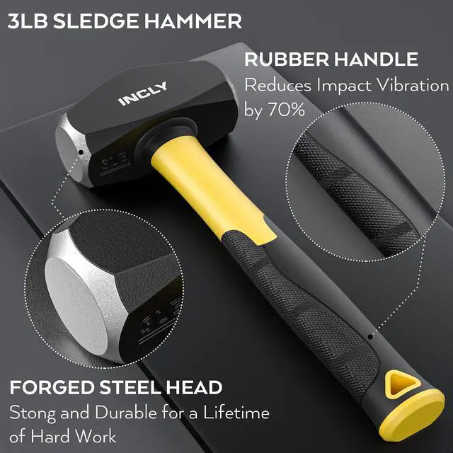 Alt view image 5 of 6 - 7PCS Geology Rock Pick Equipment Kit, Rock Hammer and Chisel Set | 3lb Sledge &32 oz Rock Hammer,2PCS 12" Mason Concrete Chisel,Goggles,Jewelers loupe,For Hounding,GoldMining,Stone Breaking