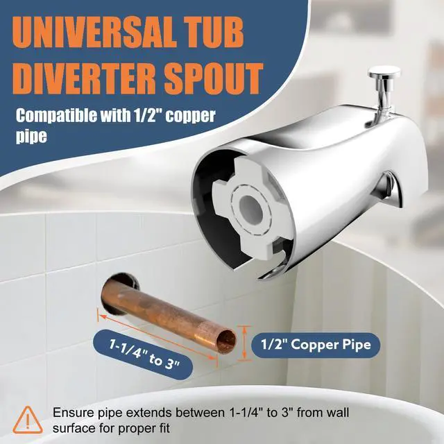 Alt view image 3 of 7 - Tub Spout with Pull-Down Diverter, Leak Proof Slip Fit for 1/2" Copper Pipe | Smooth Diverter Switches Tub To Shower, Durable Metal, Repairs Leaks, Quick Filling, Easy DIY Bathroom Upgrade, Chrome