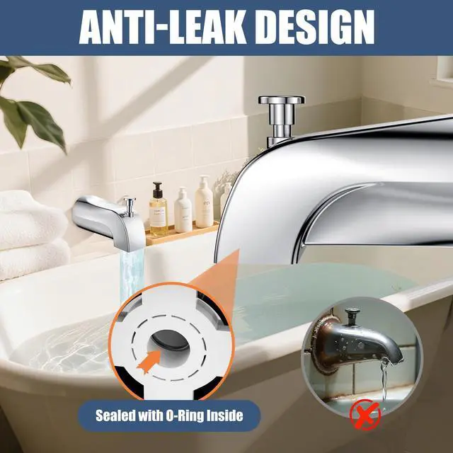 Alt view image 2 of 7 - Tub Spout with Pull-Down Diverter, Leak Proof Slip Fit for 1/2" Copper Pipe | Smooth Diverter Switches Tub To Shower, Durable Metal, Repairs Leaks, Quick Filling, Easy DIY Bathroom Upgrade, Chrome